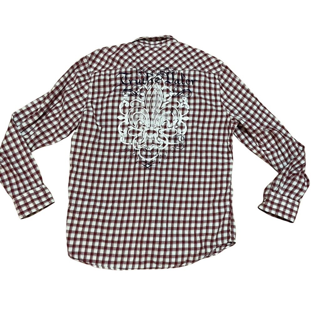 Express Men's XL Plaid Western Shirt Long Sleeve Button Up‎ Red White Rockabilly
